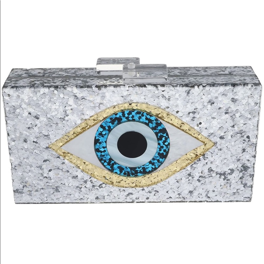 Glitter Blue eye acrylic clutch purse new - Picture 2 of 7